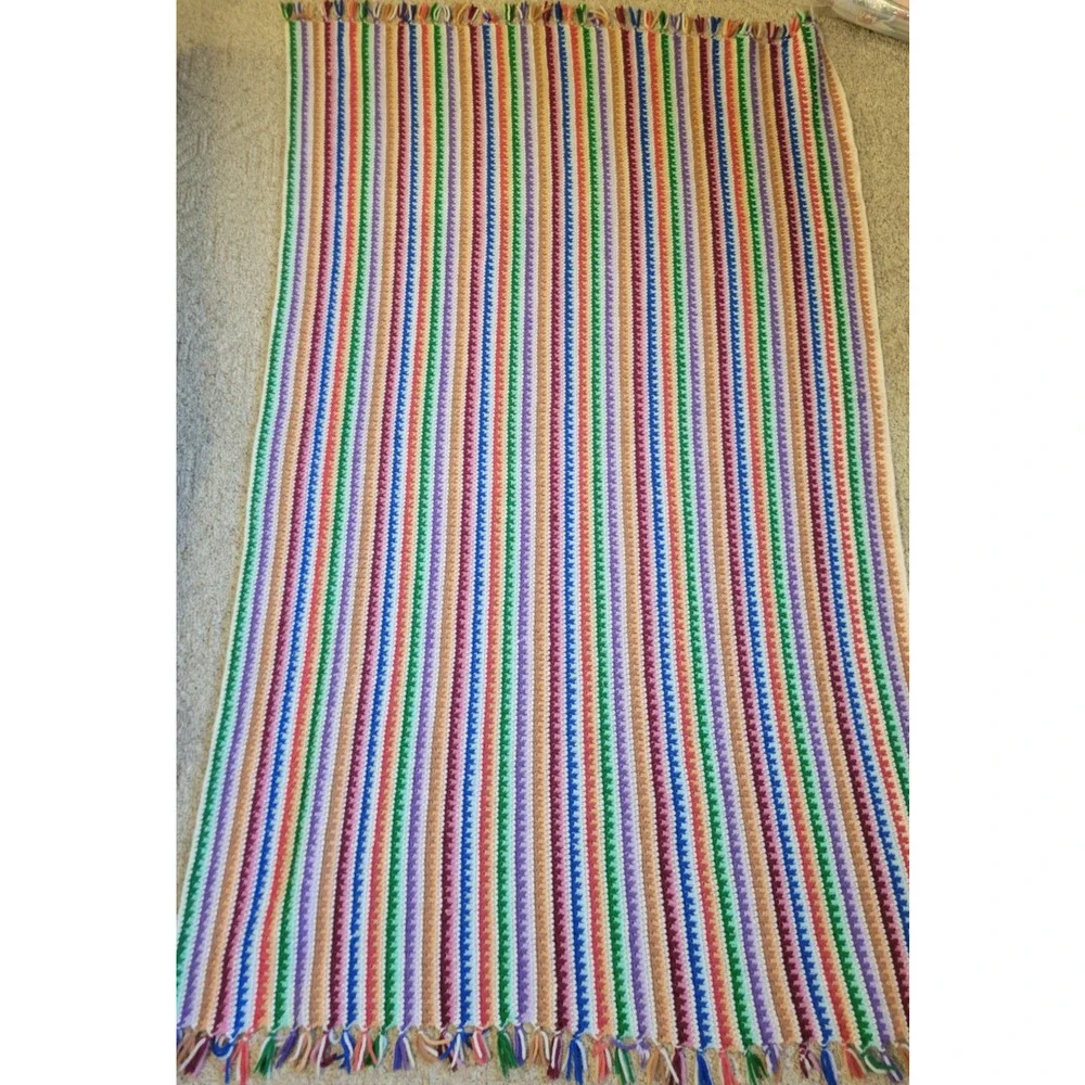 Handmade Crochet Grannycore Afghan Multicolor Striped‎ Heavy blanket 41
